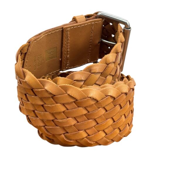 GAP Wide Woven Leather Belt Womens S Tan Braided Boho Casual Hippie Cottagecore - Picture 3 of 10